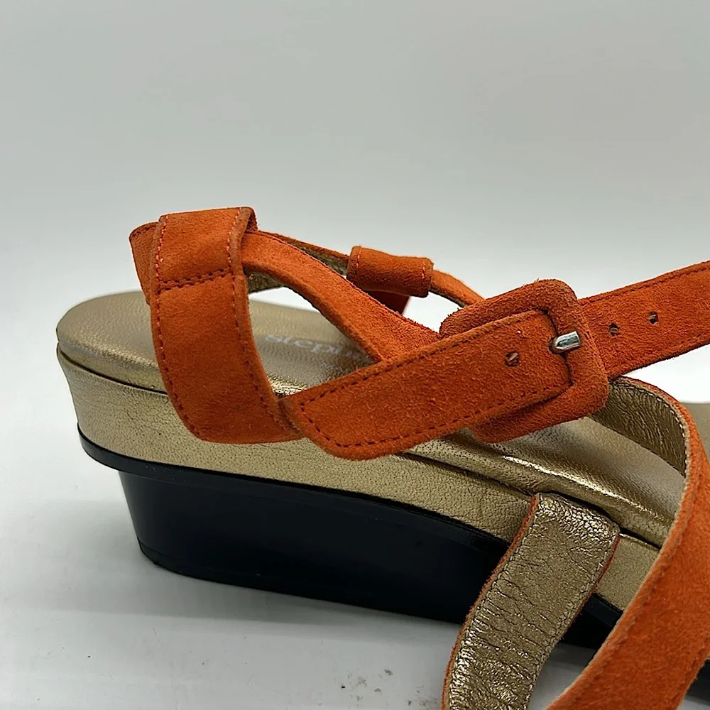 Stephane Ke’lian Burnt Orange Suede Wedge Platform Sandals Shoes **Sz 5.5**🌺🌺 - Picture 7 of 9